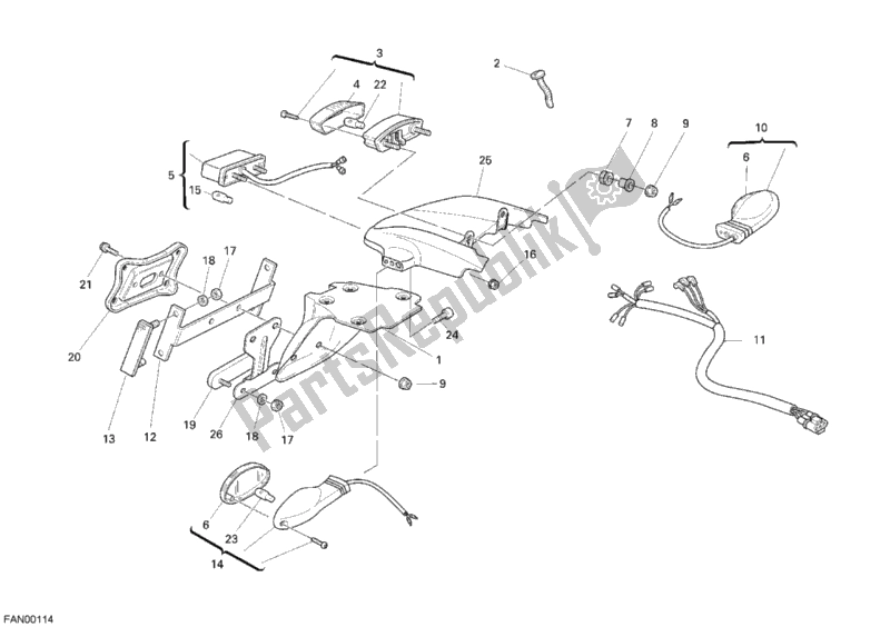 All parts for the Taillight of the Ducati Monster S2R 1000 USA 2008